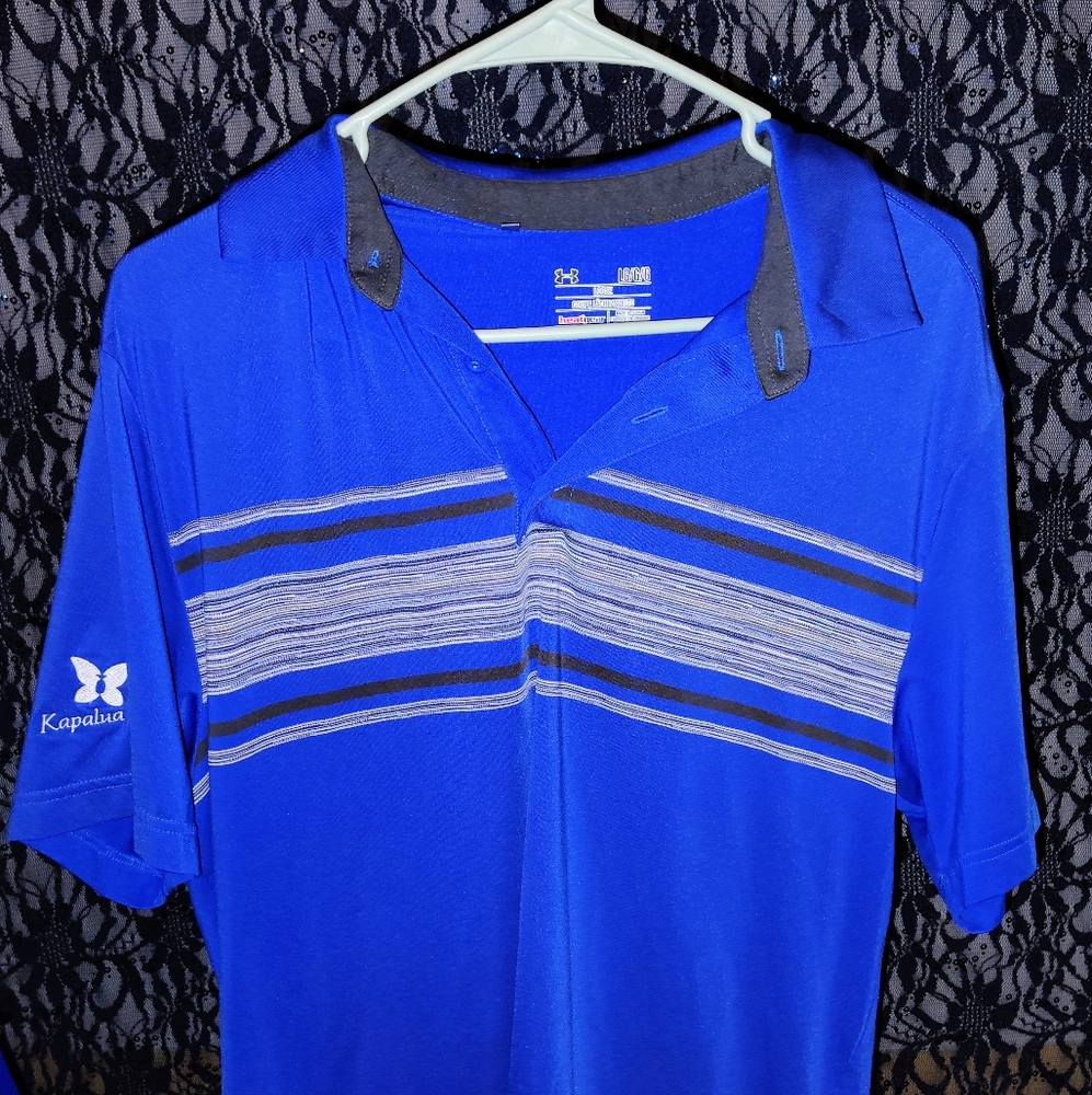 Under armour sz Large heat gear, blue/ grey stripe